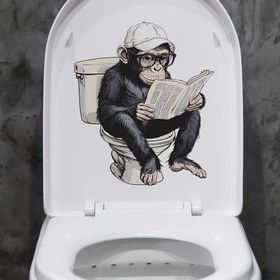 Resim 1 adet Maymun Okuyan Kitap Tuvalet Kapağı Çıkartması, Çıkarılabilir Su Geçirmez PVC Sticker, Hayvan Baskılı Kendinden Yapışkanlı Duvar, Dolap, Banyo Dekoru, Yeniden Kullanılabilir, Düzensiz Şekil, Plastik, Cam, Metal, Seramik Yüzeylere Uyar - 24.89cm*28.96cm 
