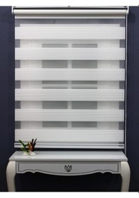 Resim Geniş Plise Beyaz Eteği Düz Stor Zebra Güneşlik Perde Alüminyum Kasa, Metal Ayak 