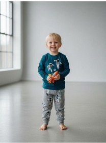 Resim Zekids Erkek Çocuk Space Up Astronot Baskılı Uzun Kollu Pijama Takımı-16843 Yeşil 
