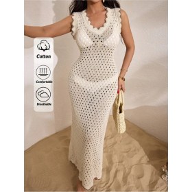 Resim Jinx Wear Fashion Yaka ve Kol Güpür Detay Transparan Ajurlu Plaj Elbisesi Pareo Cover Up Kimono 