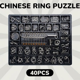 Resim 40 parça metal zeka bulmaca seti, Çin halkası IQ testi, 3-6 yaş çocuklar için zorlayıcı zihin oyunu, eğitici zeka bulmacası, yılan bulmaca, mantık becerileri geliştirme oyuncağı 