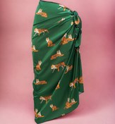 Resim pistore Yeşil Kaplan Desenli Uzun Pareo Saten Iç Göstermez Kadın Plaj Elbisesi Yeni Sezon 