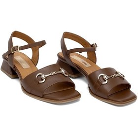 Resim Elit Thalina Kadın Hakiki Deri Topuklu Sandalet Taba Taba 