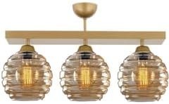 Resim Lambadar Modern Bal Camlı Model Üçlü Dikdörtgen Plafonyer Avize Salon Mutfak Yatak Odası Hol Gold3Dik Tek Ebat 30 X 50 3551-3Golddik-2046B62 