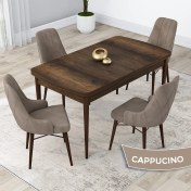 Resim Canisa Concept Lia Serisi, 80 x 132 cm Açılabilir Mutfak Masa Takımı, Beyaz Masa Ceviz Ayak 4 Sandalye 