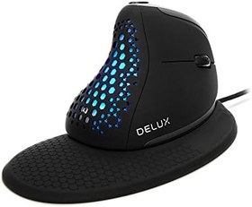 Resim DeLUX Kablolu Ergonomik Fare, 6 Düğme ve Başparmak Tekerleği ile Dikey Fare, 4000 DPI, Sessiz Tıklama, RGB Işık, Manyetik Çıkarılabilir Bilek Dayanağı, Dizüstü Bilgisayar/PC/Mac (M618XSU) için 