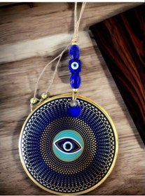 Resim Gold Puantiyeli Nazar Boncuklu Göz Duvar Süsü 