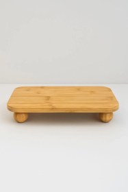 Resim Bambu Dekoratif Sunumluk Kesme Tahtası Özel Tasarım Yuvarlak Ayaklı Tabak Açık Kahverengi 