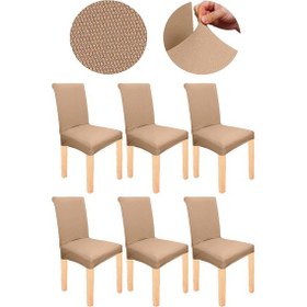Resim Spandex Mikro Petek Kumaş Likralı Lastikli Tüylenmez 6'lı Sandalye Kılıfı Esnek Sandalye Örtüsü -açık Kahve 