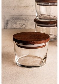 Resim Snippy Velo - 6'lı Ahşap Vakumlu Kapaklı Yuvarlak Cam Kahvaltılık Çok Amaçlı Cam Çerezlik 245 ML Ahşap 