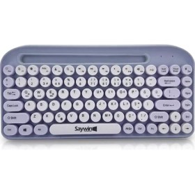 Resim NY Home Saywin Bluetooth Klavye Renkli Retro Kablosuz Klavye Daktilo Görünümlü Tuş Tasarımı Şık ve Kullanışlı Telefon Koyma Gözü Pilli Türkçe Q Klavye Sw-05 (Mor) 