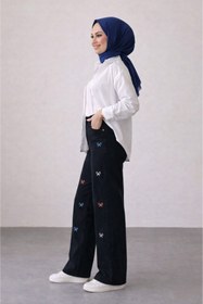 Resim Tesettür Diyarı Kadın Fiyonklu Baggy Kot Pantolon- Siyah 