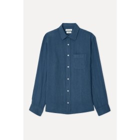 Resim Erkek Indigo Regular Fit Uzun Kollu Keten Gömlek 