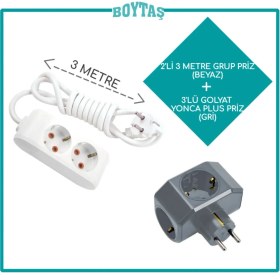 Resim Viko 2'li Beyaz Grup Priz + Gri Yonca Plus Golyat 