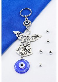 Resim El Yapımı Cam Nazar Boncuklu Melek Figürlü Anahtarlık, Hediyelik 