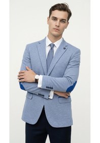 Resim Plus Scorpion Erkek Slim Fit Ceket Kol Yamalı Çift Yırtmaç Mikro Desenli Blazer Indigo 