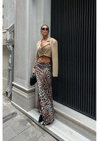 Resim WeShaya Kadın Multi Polyester Animal Desenli Saten Uzun Etek Çok Renkli 
