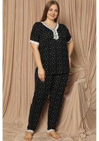 Resim Pijamoni Kadın Viskon Büyük Beden Kısa Kol V Yaka İnce Pijama Takımı 7530/2 - 1 Adet 001 