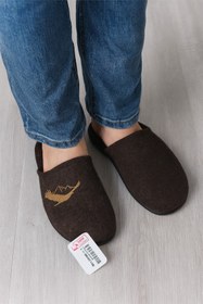 Resim Gezer Kahve erkek keçe poli taban içeri terliği 