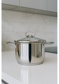 Resim Valensiya 6 Parça 304 Kalite Paslanmaz Çelik Güveç Tencere Seti Cam Kapaklı 14-16-18 Cm Gri 