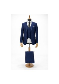 Resim Erkek İtalyan Kesim Slim Fit Yelekli Takım Elbise - 7481 Lacivert 