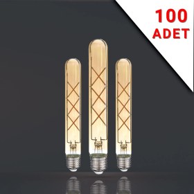 Resim Apliqa 100 Adet LED Filamanlı E27 Rustik Ampul 6 Watt 2500K Gün Işığı T30-T185 