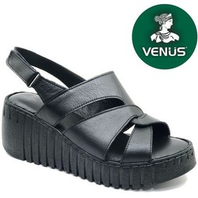 Resim Venüs Morgen Hakiki Deri Comfort Ortopedik Kadın Sandalet Siyah 
