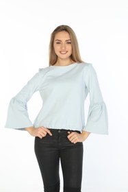 Resim Hanna's Kadın Lıght Blue Sırtı Dekolte Ve Kruvaze Kapamalı Kol Uçları Volanlı Bluz 