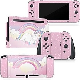 Resim Tacky design Kawaii Unicorn Skin Nintendo Switch ile Uyumlu, Nintendo Switch ile Uyumlu Pembe Cilt Vinil 3 m Çıkartma Çıkartması, Tam sargı Kapak 