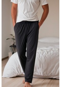 Resim Elemge %100 Pamuk Süprem Erkek Pijama Altı Antrasit Cepli Rahat Kalıp Relax Fit Lastikli Ipli Terletmez 