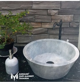 Resim Gri Mermer V Model Lavabo 