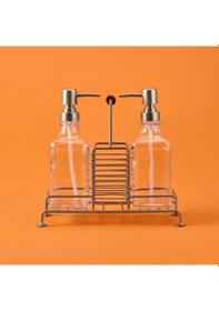 Resim Arow Bland 2'li Metal Stantlı Cam Sıvı Sabunluk - Şeffaf / Gri - 200 Ml Şeffaf / Gri 