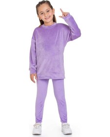 Resim My Kids Wear Kadife Basic Düz Renk Çocuk Takım Lila 