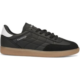 Resim Günlük Unisex Sneaker Bağcıklı Dikiş Detaylı Oval Burun Tırtıklı Taban Hafir Spor Ayakkabı 353 Siyah - Beyaz 