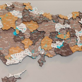 Resim Türkiye Siyasi Haritası - UV Baskılı 3D Ahşap Duvar Dekoru (Soil) - 90x46 cm 