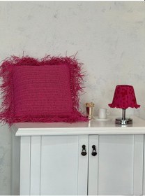 Resim Pembe Desen Kumaş Gümüş Ayaklı Kablosuz Gece Masa Lambası 