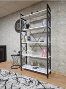 Resim Siyah Boyalı Kitaplık - 5 Raflı Suntalem Lüks Kitaplık Beyaz Merm Çok Renkli 