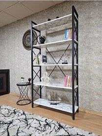 Resim Siyah Boyalı Kitaplık - 5 Raflı Suntalem Lüks Kitaplık Beyaz Merm Çok Renkli 