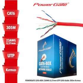 Resim Powergate Cat6-Box-Re 23Awg 0 57Mm Utp Cat6 Kablo 305M Kırmızı 