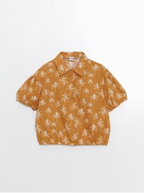 Resim LC Waikiki LCW Kids Bej Desenli Kız Çocuk Crop Gömlek 