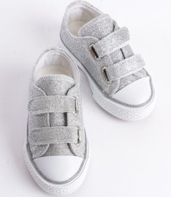 Resim Pabrik Yeni Sezon Gümüş Simli Cırtlı Kız Çocuk Ayakkabı, Ortopedik Kız Çocuk Günlük Ayakkabı 21-30 Işıklı 