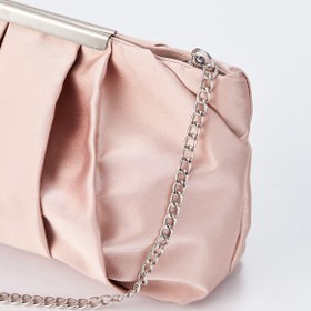 Resim SHUBBAGS Şampanya Rengi Zincir Askılı Pileli Saten Kadın Clutch 