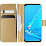 Resim Oppo A52 Kılıf Delux Leather Wallet Gold Microsonic