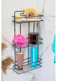 Resim Banyo Rafı 3 Katlı Siyah Şampuanlık Hem Vidalı Hem Yapışkan Stickerlı Siyah Çok Renkli 