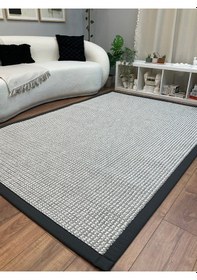 Resim Saraz Halı Kumaş Bordür Gri Bukle Antrasit Bordür Halı Salon Koridor Mutfak Çocuk Odası Halısı Kilim S267 Gri - Antrasit 