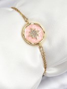 Resim Clariss 316L Çelik Zincir Pembe Mineli Sanatsal Portre Kuzey Yıldızı Model Gold Renk Kadın Bileklik 