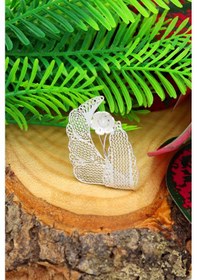 Resim Yapraklı Çiçek Model 925 Ayar Gümüş Telkari Broş 201022057 