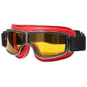 Resim Vintage Gözlükler Motosiklet Deri Gözlükler Gözlükler Cruiser Katlanır Kask Gözlüklerkırmızı 
