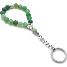 Resim Gümüş Hediye Al Mat Yeşil Akik Doğaltaş-Krom Çelik Kombinli Tesbih Anahtarlık 