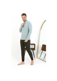 Resim Akbeniz Erkek Polo Yaka Uzun Kol Penye Pijama Takımı 6862 Su Yeşili Su Yeşili 